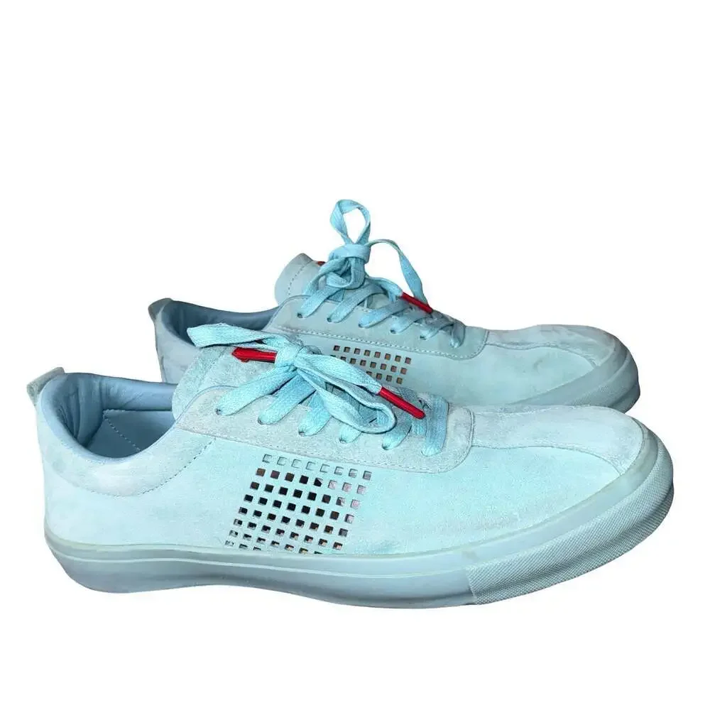 Savalé Low Top Suede Perforated Sneakers in Light Blue Size 12
